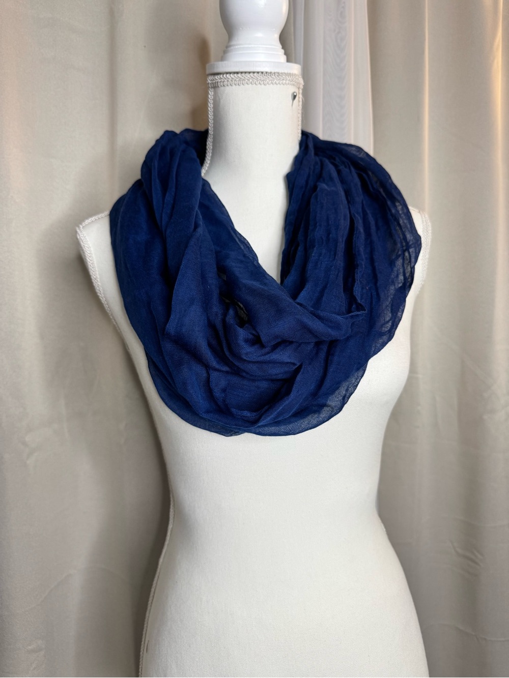 Blue Sheer Infinity Scarf Lightweight Crinkle Loop Scarf One Size
